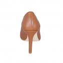 Woman's pointy pump in cognac brown leather with heel 10 - Available sizes:  31, 33, 34, 35, 43, 44, 45