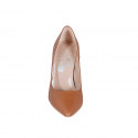 Woman's pointy pump in cognac brown leather with heel 10 - Available sizes:  31, 33, 34, 35, 43, 44, 45
