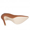 Woman's pointy pump in cognac brown leather with heel 10 - Available sizes:  31, 33, 34, 35, 43, 44, 45