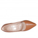 Woman's pointy pump in cognac brown leather with heel 10 - Available sizes:  31, 33, 34, 35, 43, 44, 45