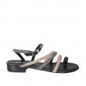 Sandalo infradito da donna in pelle nera con strass rame e argento e cinturino tacco 2 - Misure disponibili: 32, 33, 34, 35, 42, 43, 44, 45