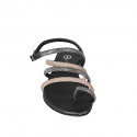 Sandalo infradito da donna in pelle nera con strass rame e argento e cinturino tacco 2 - Misure disponibili: 32, 33, 34, 35, 42, 43, 44, 45