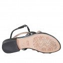Sandalo infradito da donna in pelle nera con strass rame e argento e cinturino tacco 2 - Misure disponibili: 32, 33, 34, 35, 42, 43, 44, 45