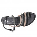 Sandalo infradito da donna in pelle nera con strass rame e argento e cinturino tacco 2 - Misure disponibili: 32, 33, 34, 35, 42, 43, 44, 45