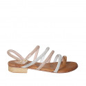 Sandalo infradito da donna in pelle cuoio e rame con strass rame e argento e cinturino tacco 2 - Misure disponibili: 32, 33, 34, 35, 42, 43, 44, 45