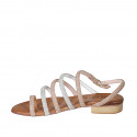Woman's thong sandal in cognac brown and copper leather with silver and copper rhinestones and strap heel 2 - Available sizes:  32, 33, 34, 35, 42, 43, 44, 45