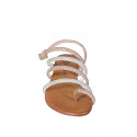 Woman's thong sandal in cognac brown and copper leather with silver and copper rhinestones and strap heel 2 - Available sizes:  32, 33, 34, 35, 42, 43, 44, 45