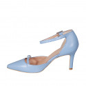 Chaussure ouverte à bout pointu pour femmes avec courroies en cuir bleu clair talon 7 - Pointures disponibles:  31, 33, 34, 35, 42, 43, 44, 45