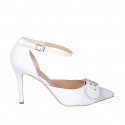 Woman's pointy open shoe with strap and buckle in white leather heel 10 - Available sizes:  42, 43, 44, 45