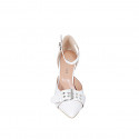 Woman's pointy open shoe with strap and buckle in white leather heel 10 - Available sizes:  42, 43, 44, 45