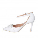 Woman's pointy open shoe with strap and buckle in white leather heel 10 - Available sizes:  42, 43, 44, 45