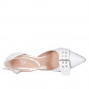 Woman's pointy open shoe with strap and buckle in white leather heel 10 - Available sizes:  42, 43, 44, 45