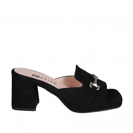 Mule pour femmes en daim noir avec accessoire, plateforme et talon 7 - Pointures disponibles:  32, 33, 34, 35, 42, 43, 44, 45