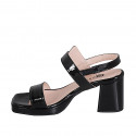 Sandalia para mujer con plataforma, hebilla y elastico en charol negro tacon 7 - Tallas disponibles:  35, 43, 44