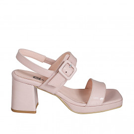 Woman's sandal with platform, elastic and buckle in rose patent leather heel 7 - Available sizes:  32, 33, 34, 35, 42, 43, 44, 45