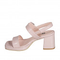 Sandalo da donna con plateau, fibbia ed elastico in vernice rosa tacco 7 - Misure disponibili: 35, 42, 43, 44, 45