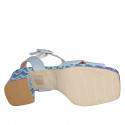 Sandale avec courroie et plateau pour femmes en cuir bleu clair et tissu multicouleur talon 7 - Pointures disponibles:  32, 35, 44, 45