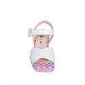 Woman's sandal with strap and platform in white leather and multicolored fabric heel 7 - Available sizes:  32, 33, 34, 35, 42, 43, 44, 45