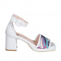 Woman's open shoe with strap and platform in white leather and multicolored fabric with glitter heel 7 - Available sizes:  33, 34, 42, 43, 44, 45
