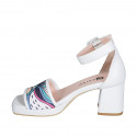 Woman's open shoe with strap and platform in white leather and multicolored fabric with glitter heel 7 - Available sizes:  33, 34, 42, 43, 44, 45