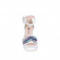 Woman's open shoe with strap and platform in white leather and multicolored fabric with glitter heel 7 - Available sizes:  33, 34, 42, 43, 44, 45