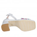 Woman's open shoe with strap and platform in white leather and multicolored fabric with glitter heel 7 - Available sizes:  33, 34, 42, 43, 44, 45
