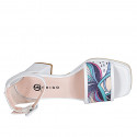 Woman's open shoe with strap and platform in white leather and multicolored fabric with glitter heel 7 - Available sizes:  33, 34, 42, 43, 44, 45