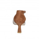 Woman's pointy open T-strap shoe in cognac, taupe and grey suede heel 7 - Available sizes:  33, 34, 35, 42, 43, 45