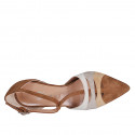 Chaussure ouverte à bout pointu pour femmes en daim cognac, taupe et gris avec courroie salomé talon 7 - Pointures disponibles:  33, 34, 35, 42, 43, 45