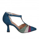 Chaussure ouverte à bout pointu pour femmes en daim bleu, violet, verte et gris avec courroie salomé talon 7 - Pointures disponibles:  31, 33, 35, 42, 43, 44, 45