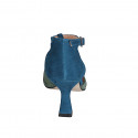 Woman's pointy open T-strap shoe in blue, purple, grey and green suede heel 7 - Available sizes:  31, 33, 35, 42, 43, 44, 45
