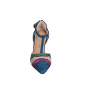 Chaussure ouverte à bout pointu pour femmes en daim bleu, violet, verte et gris avec courroie salomé talon 7 - Pointures disponibles:  31, 33, 35, 42, 43, 44, 45