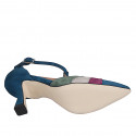 Chaussure ouverte à bout pointu pour femmes en daim bleu, violet, verte et gris avec courroie salomé talon 7 - Pointures disponibles:  31, 33, 35, 42, 43, 44, 45