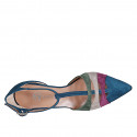 Chaussure ouverte à bout pointu pour femmes en daim bleu, violet, verte et gris avec courroie salomé talon 7 - Pointures disponibles:  31, 33, 35, 42, 43, 44, 45