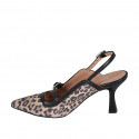 Slingback à bout pointu pour femmes en cuir noir et daim tacheté avec courroie talon 7 - Pointures disponibles:  33, 34, 35, 42, 43