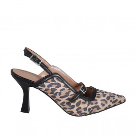 Slingback à bout pointu pour femmes en cuir noir et daim tacheté avec courroie talon 7 - Pointures disponibles:  31, 32, 33, 34, 35, 42, 43, 44, 45