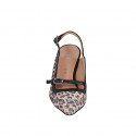 Slingback à bout pointu pour femmes en cuir noir et daim tacheté avec courroie talon 7 - Pointures disponibles:  33, 34, 35, 42, 43