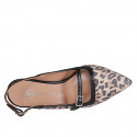 Slingback à bout pointu pour femmes en cuir noir et daim tacheté avec courroie talon 7 - Pointures disponibles:  33, 34, 35, 42, 43