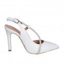Slingback a punta con cinturino con strass in pelle bianca tacco 9 - Misure disponibili: 31, 33, 34, 35, 42, 43, 45