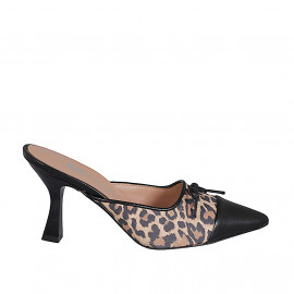 Mule pour femmes avec bout droit en cuir noir, daim tacheté et noeud talon 7 - Pointures disponibles:  31, 32, 33, 34, 35, 42, 43, 44, 45