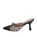 Mule pour femmes avec bout droit en cuir noir, daim tacheté et noeud talon 7 - Pointures disponibles:  31, 33, 34, 35, 42