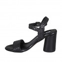 Woman's strap sandal in black braided leather heel 7 - Available sizes:  32, 33, 34, 35, 42, 43, 44