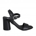 Sandale avec courroie pour femmes en cuir tressé noir talon 7 - Pointures disponibles:  32, 35, 42, 43
