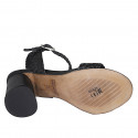 Woman's strap sandal in black braided leather heel 7 - Available sizes:  32, 33, 34, 35, 42, 43, 44