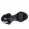 Woman's strap sandal in black braided leather heel 7 - Available sizes:  32, 33, 34, 35, 42, 43, 44