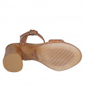 Sandale avec courroie pour femmes en cuir tressé cognac talon 7 - Pointures disponibles:  32, 33, 34, 35, 42, 43