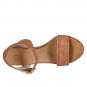 Sandale avec courroie pour femmes en cuir tressé cognac talon 7 - Pointures disponibles:  32, 33, 34, 35, 42, 43