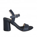 Sandalia con cinturon para mujer en piel trensada azul tacon 7 - Tallas disponibles:  32, 33, 34, 35, 42, 43, 44, 45