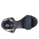 Sandale avec courroie pour femmes en cuir tressé bleu talon 7 - Pointures disponibles:  32, 33, 34, 35, 42, 43, 44, 45