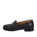 Woman's loafer with gold accessory in black leather heel 2 - Available sizes:  35, 44, 45